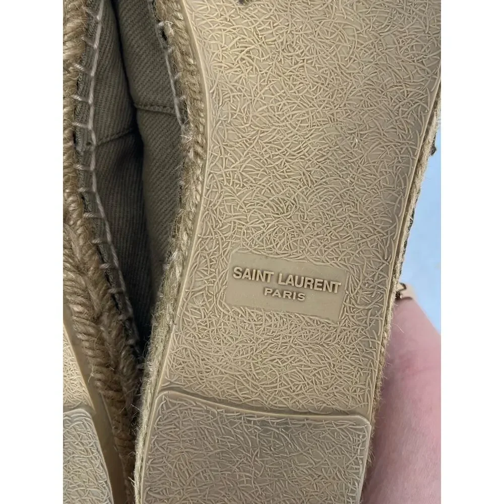 Saint Laurent YSL Cassandre Espadrilles Womens 39.5 Khaki Canvas Flats